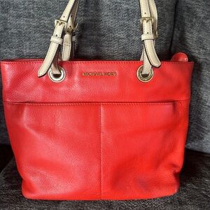 Michael Kors Vibrant Red Tote with Cream Accents